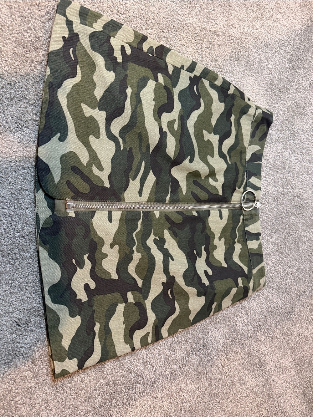 English Factory Green Camouflage Zip-Front Skirt